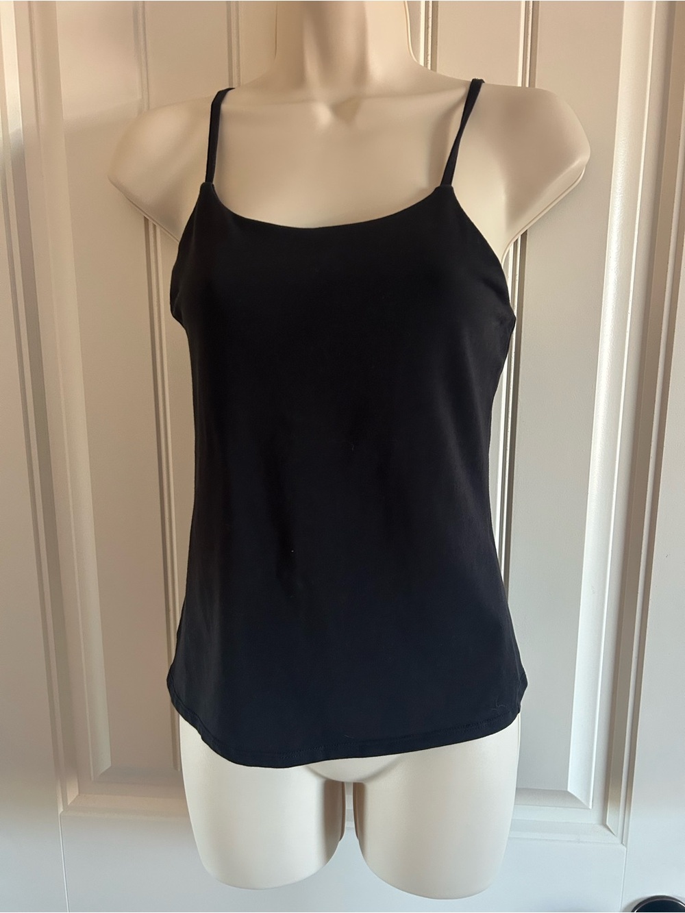 NEW Eileen Fisher Black Spaghetti Strap Tank Top Built In Bra Sz XXS